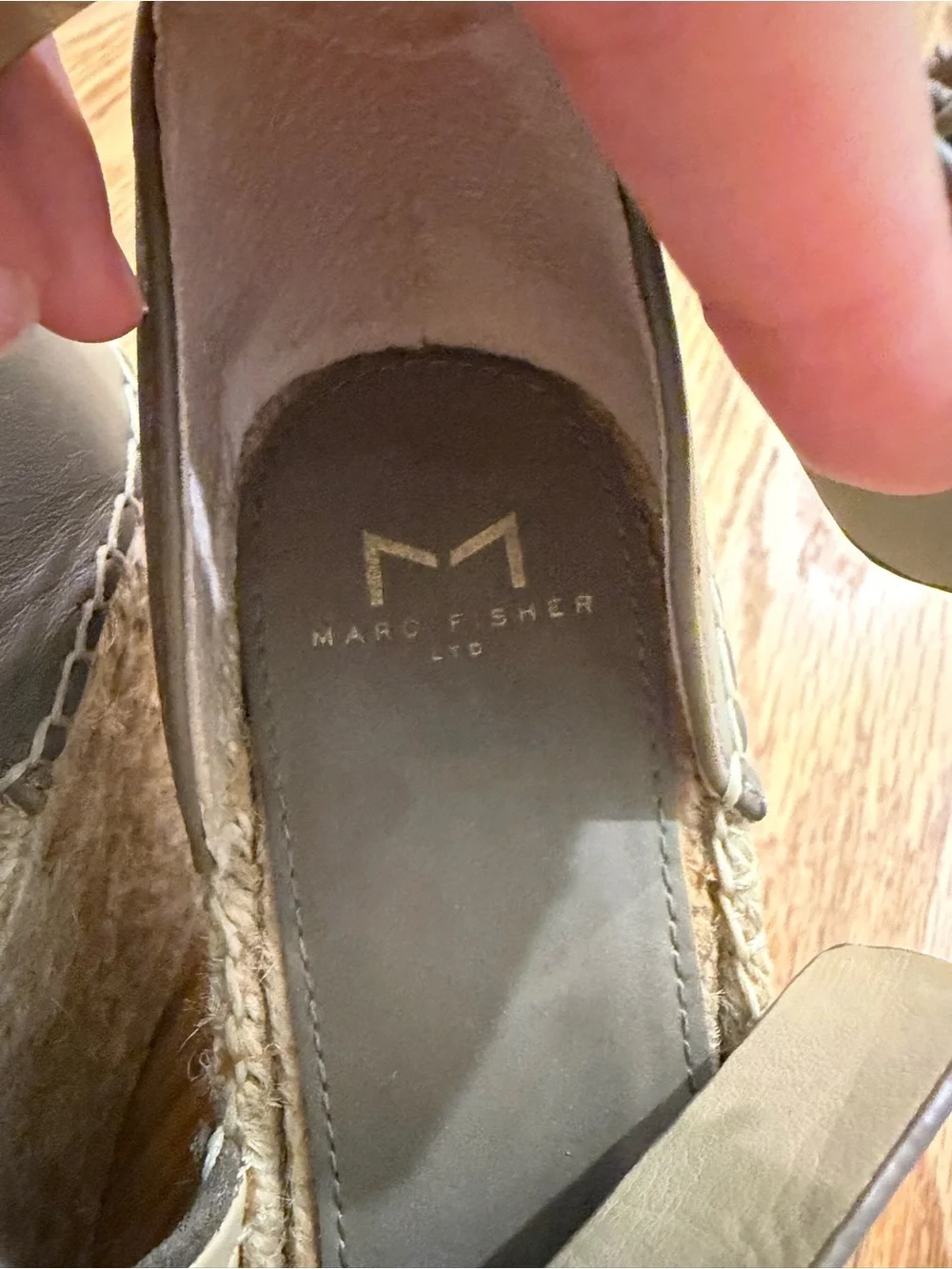Marc Fisher Olive Suede Espadrille Wedge Sandals with Ankle Buckle